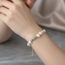 İnci & Amazonit Doğal Taş Altın Kaplama Kapama Bileklik – El İşçiliği