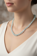 Akuamarin Doğal Taş Kolye – 8 mm Düğümlü, Unisex Tasarım