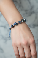 Mavi Kiyanit ve Hematit Doğal Taş Bileklik – İpli Merdiven Kapama, Unisex Tasarım