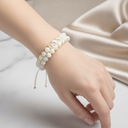 Beyaz Sedef 8mm Çift Sıra Makrome Doğal Taş Bileklik